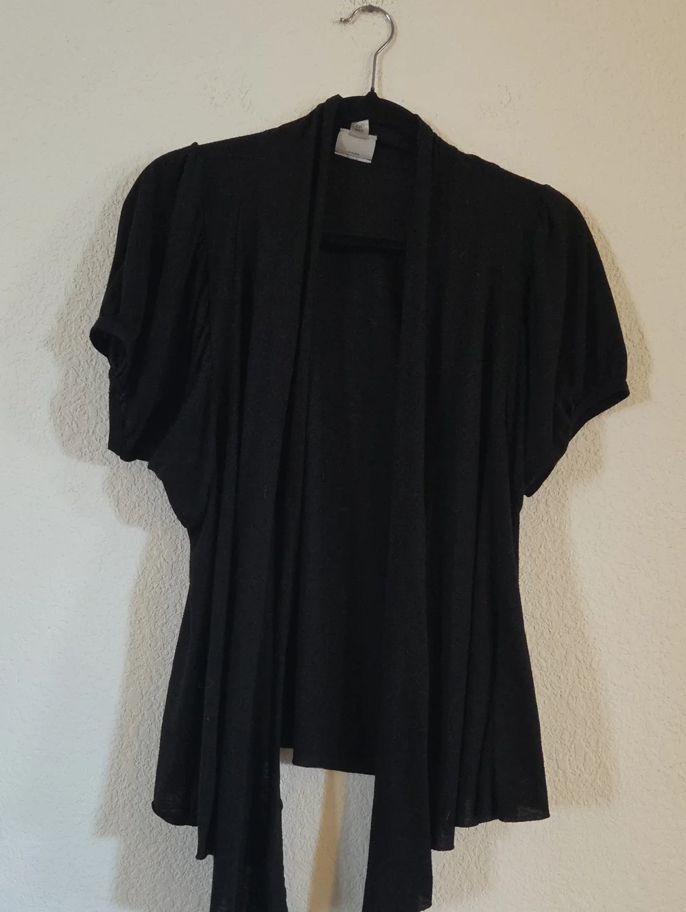 Worthington Black Short-Sleeve Open Front Drape Cardigan